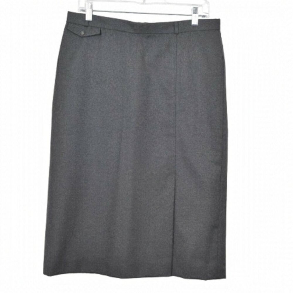 Vintage Allure Wool Grey  Midi Skirt Pencil Front Slit Size Medium